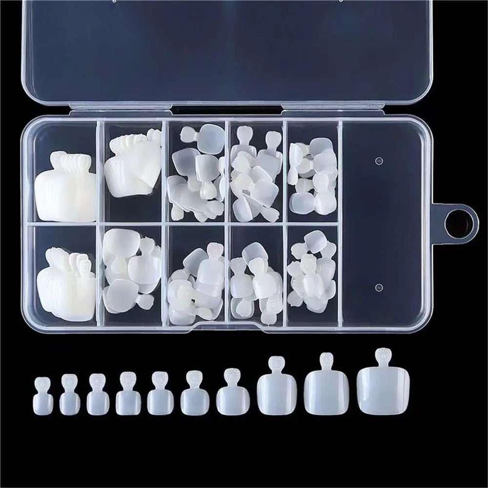 100-Pack Clear False Toenail Tips | 10 Sizes Full Nail Set False Toenail Tips QXL white