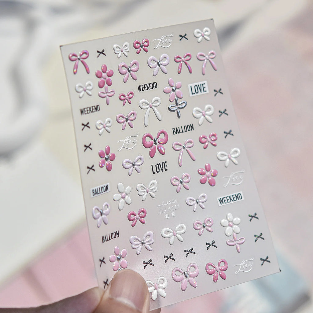 5D Cartoon Nail Stickers – Peach Cat Watermelon Self-Adhesive Nail Art Stickers QXL MS1021