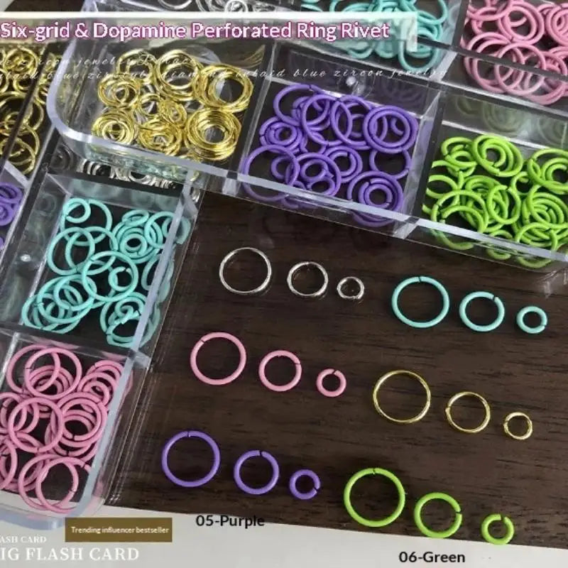 Dopamine Color Nail Jump Rings | 6-Grid Box, 100 Pcs Charms Nail Art Charms QXL