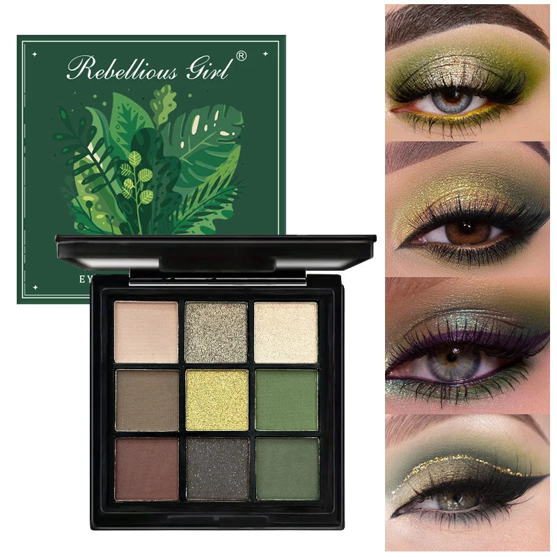9-Color Olive Green Eyeshadow Palette | Shimmer & Matte Eyeshadow Palette QXL