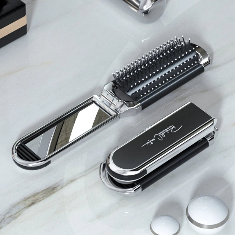 Foldable Travel Hair Brush with Mirror | Scalp Massage Comb Foldable Hair Brush QXL SV