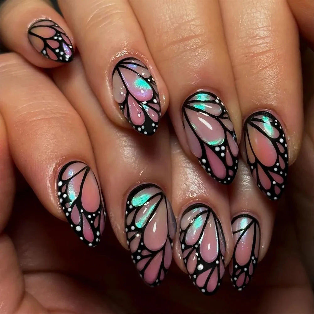 Gold Flower French False Nails | Sun Moon Full Cover Tips 24/30-Pc