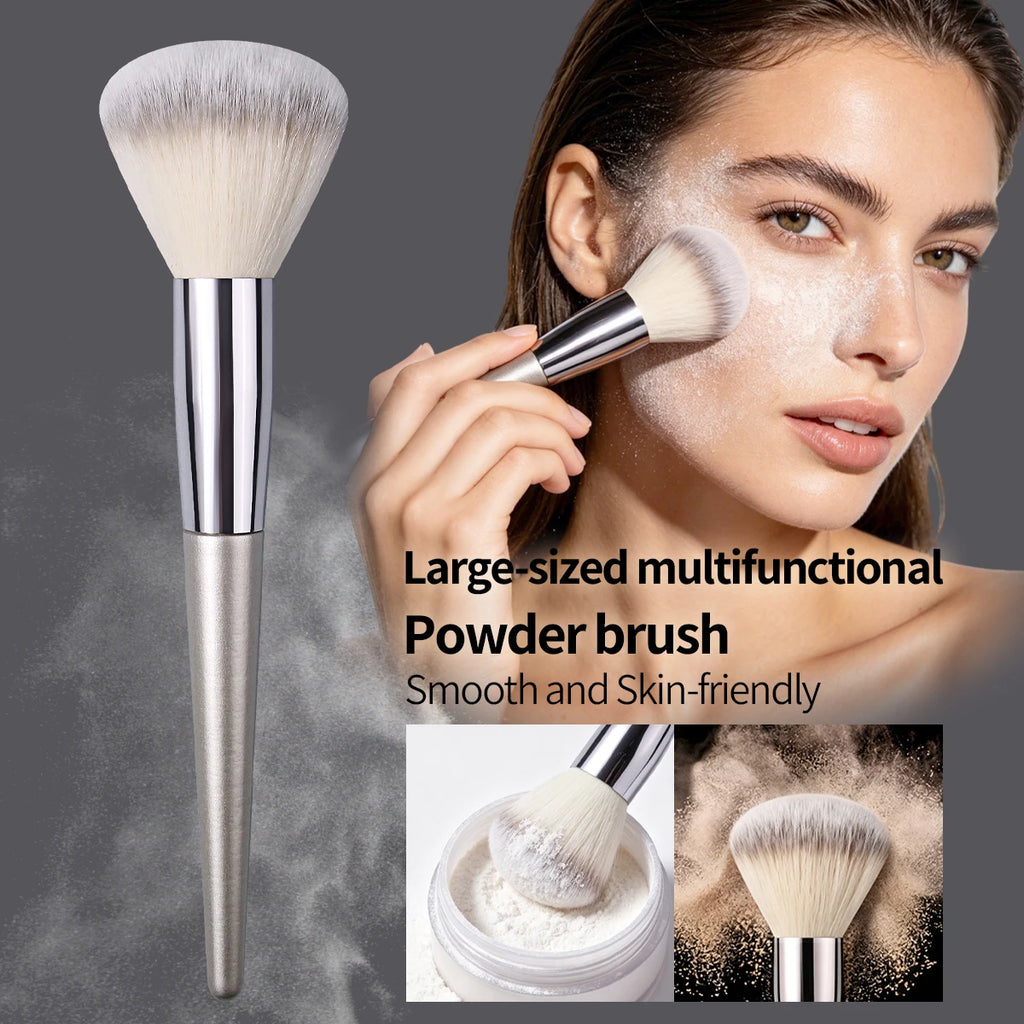 KOSSHOW Large Powder Brush | Ombre Hair Champagne Wood Handle Powder Makeup Brush QXL Silver