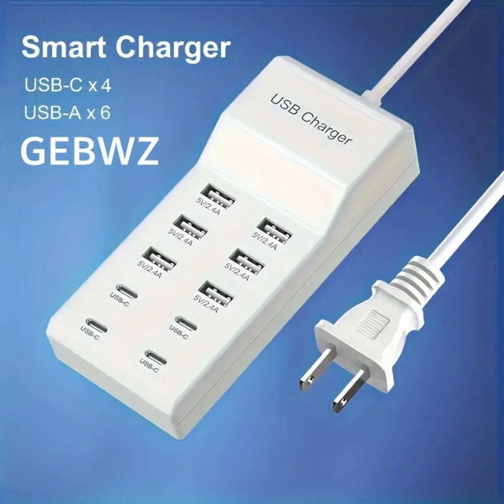 10-Port USB Charging Station | Smart Desktop Hub EU/US/UK USB Charging Station QXL