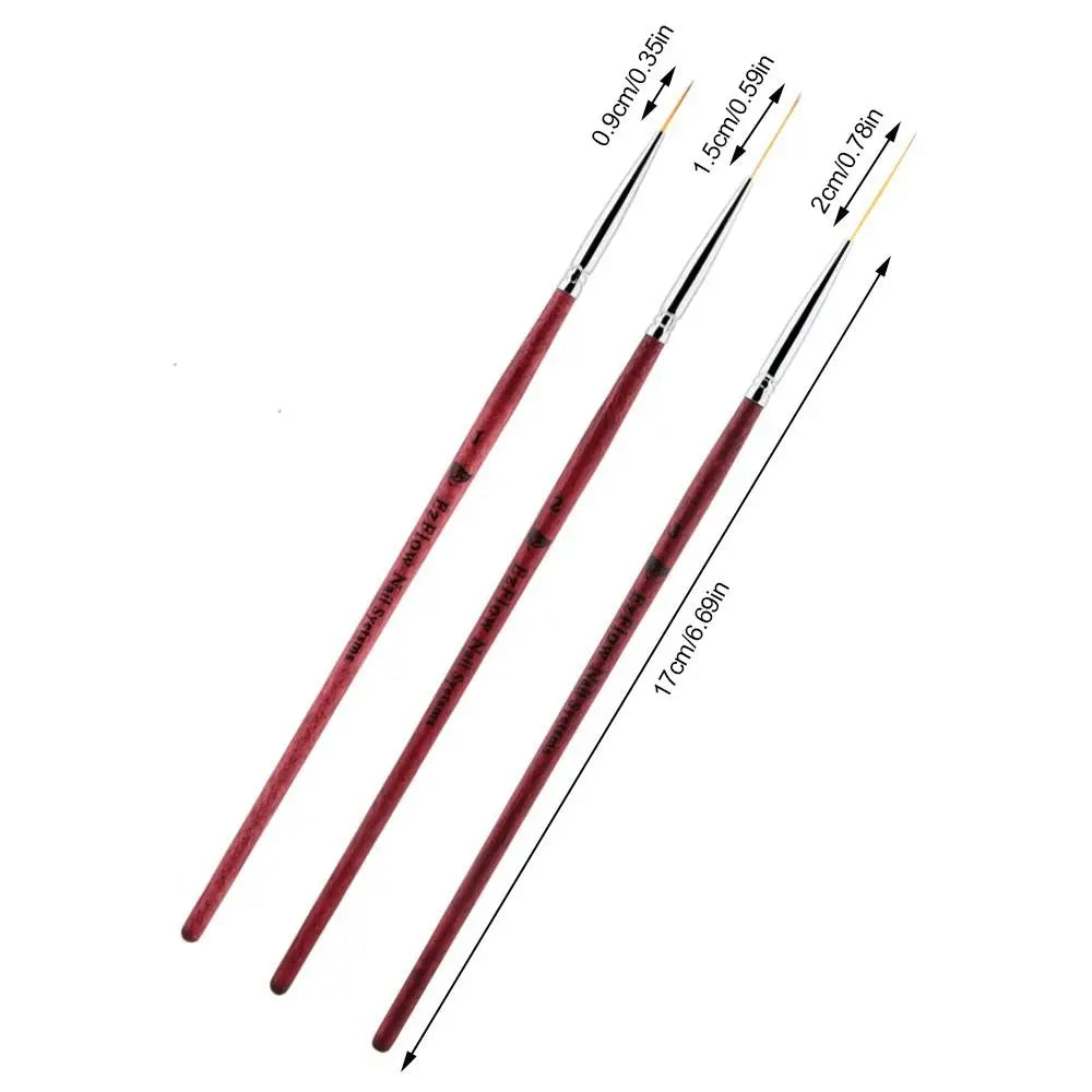 3-Pc Nail Art Liner Brush Set | Fine Detail Drawing Pens Nail Art Liner Brush QXL