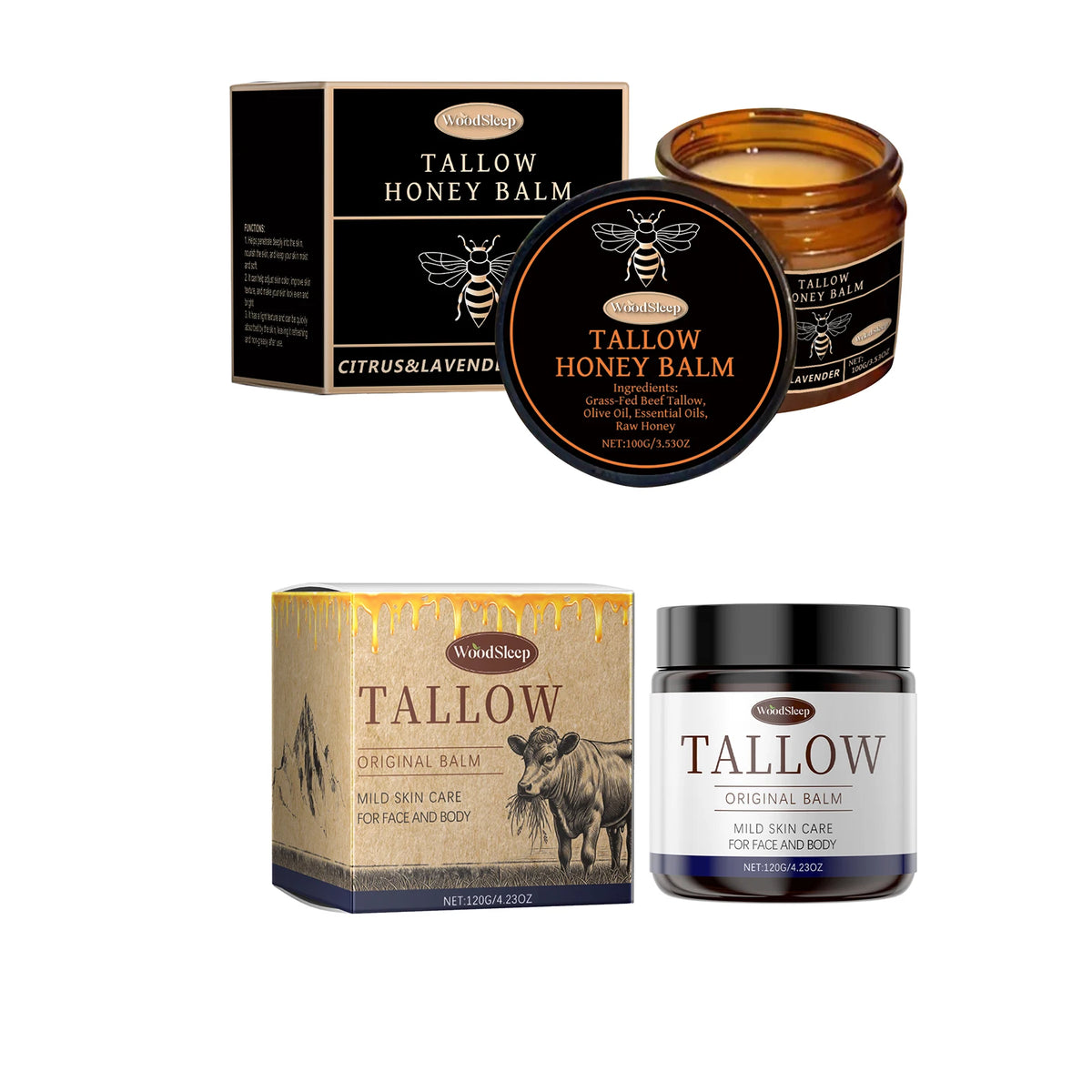 WOODSLEEP Tallow Honey Balm 120g – Deep Moisturizing Skin Balm Moisturizing Body Balm QXL 2pcs