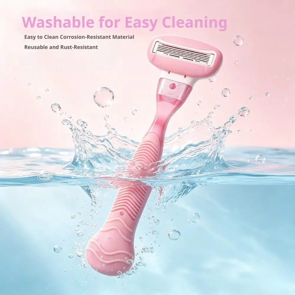 Women's 5-Blade Body Razor | Non-Slip Grip & Spare Blades Women's Body Razor QXL
