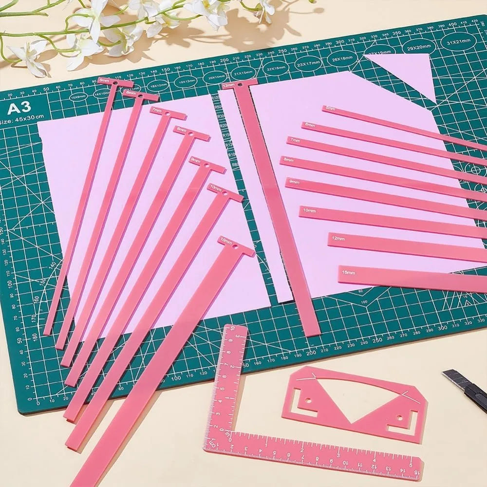 18-Piece Acrylic Bookbinding Tool Set | T-Rulers & Cover Guides Bookbinding Tool Set QXL