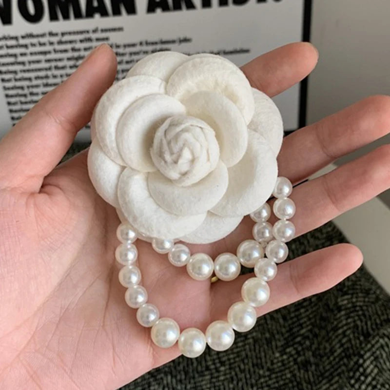 Camellia Pearl Brooch | Retro Floral Pin White Black Red Pink Floral Brooch Pin QXL