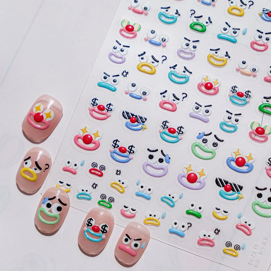 5D Funny Face Nail Art Stickers | Cartoon Expression Decals Nail Art Stickers QXL