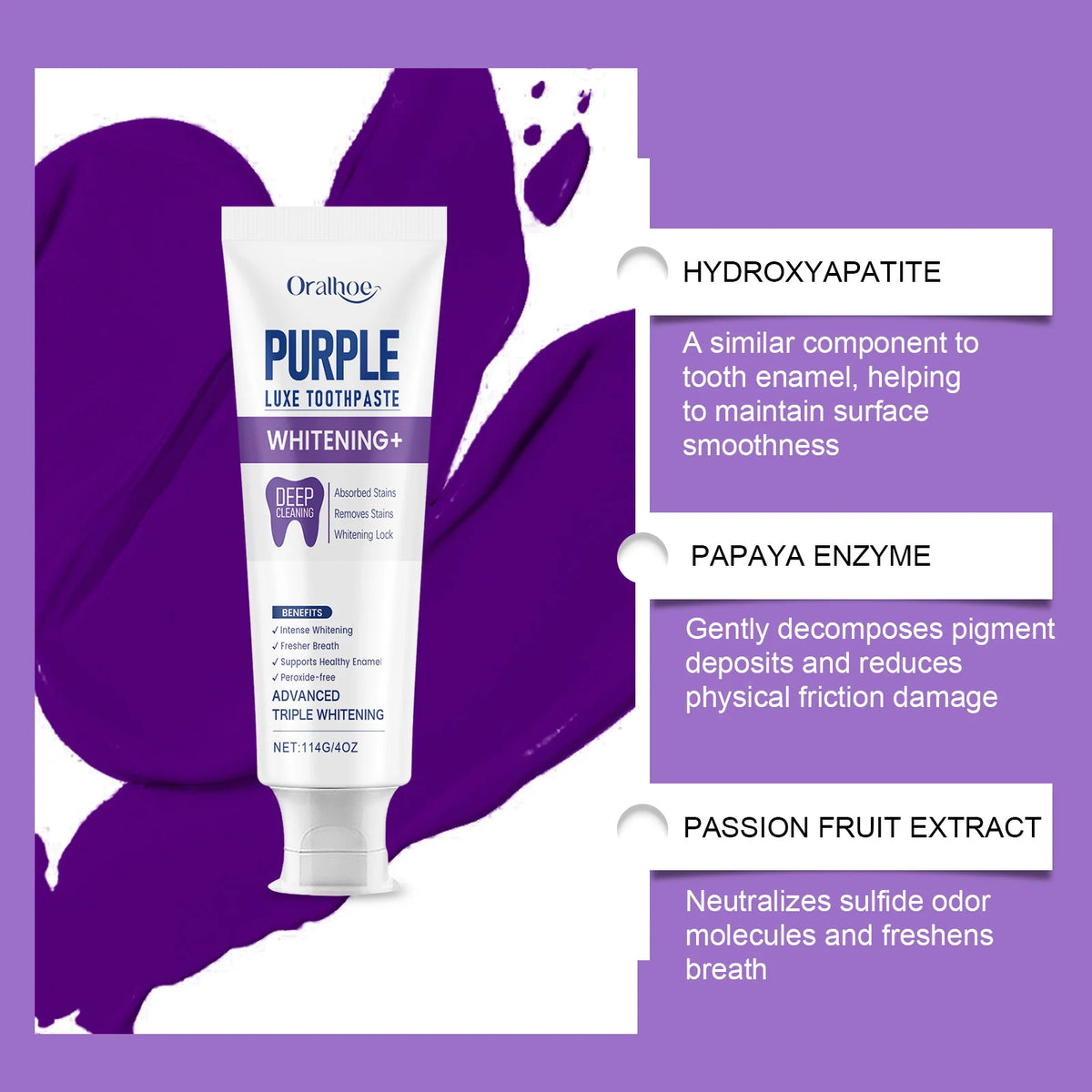 Oralhoe Hydroxyapatite Purple Toothpaste | Whitening Mint 114g Whitening Toothpaste QXL