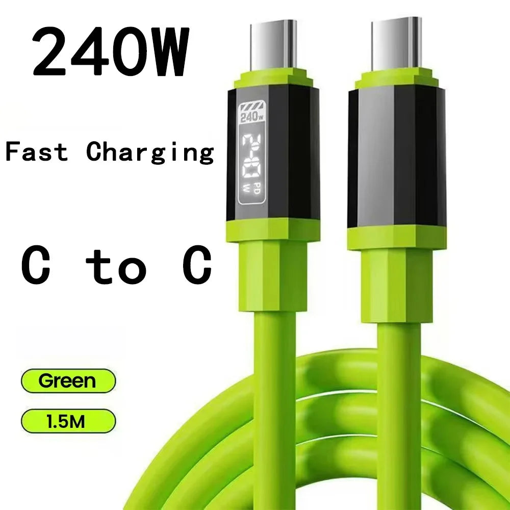 240W USB-C to USB-C Fast Charge Cable | 6A Quick Charge Data USB-C Charging Cable QXL