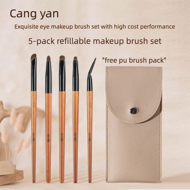 5-Piece Horsehair Detail Eye Brush Set – Eyeshadow & Eyelid Eye Brush Set QXL 5 brushes and a bag