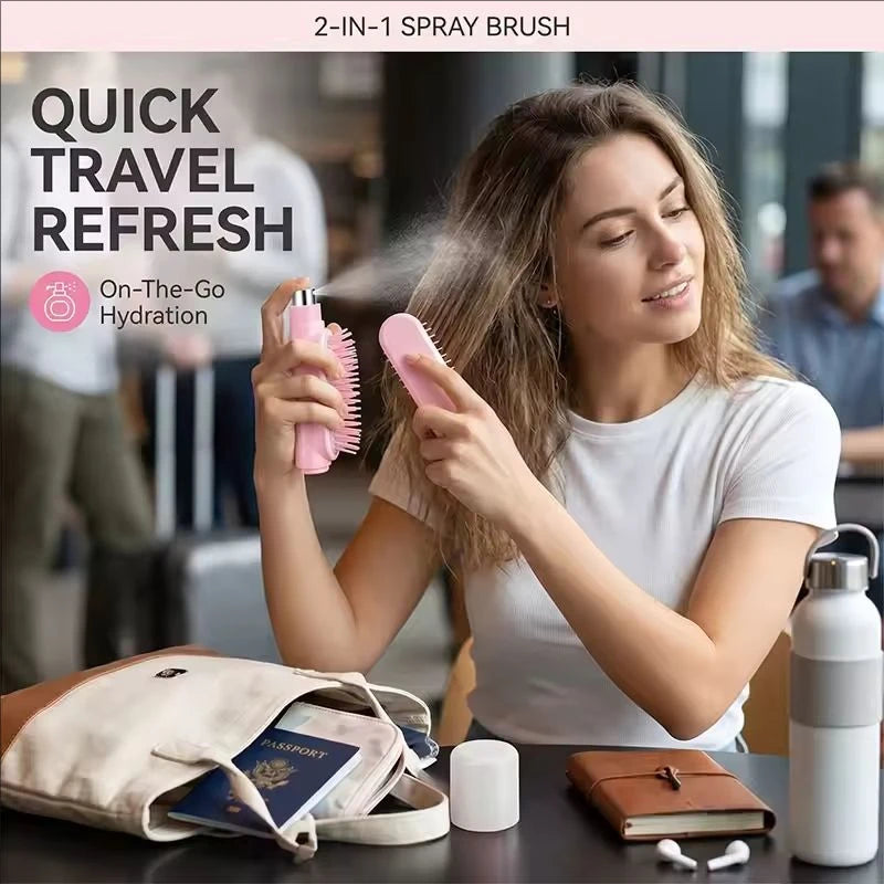 2-in-1 Mist Spray Comb | Refillable Detangling Hairbrush Spray Detangling Comb QXL