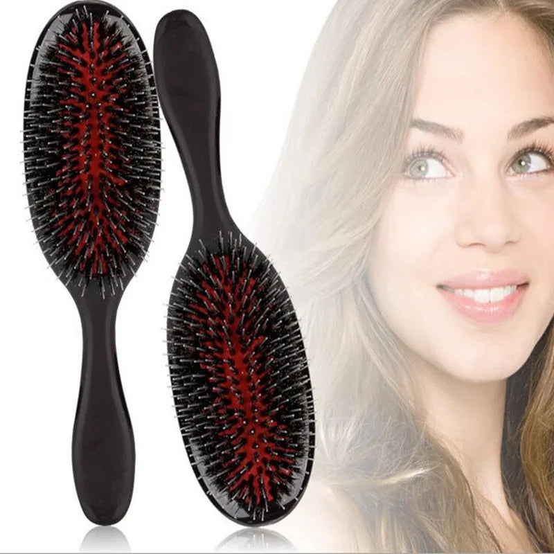 Oval Boar Bristle & Nylon Hair Comb | Anti-Static Massager Hair Comb Brush QXL