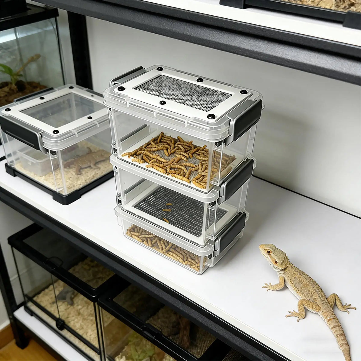 3-Layer Mealworm Breeding Kit | Transparent Feeder Breeder Box Insect Breeding Kit QXL