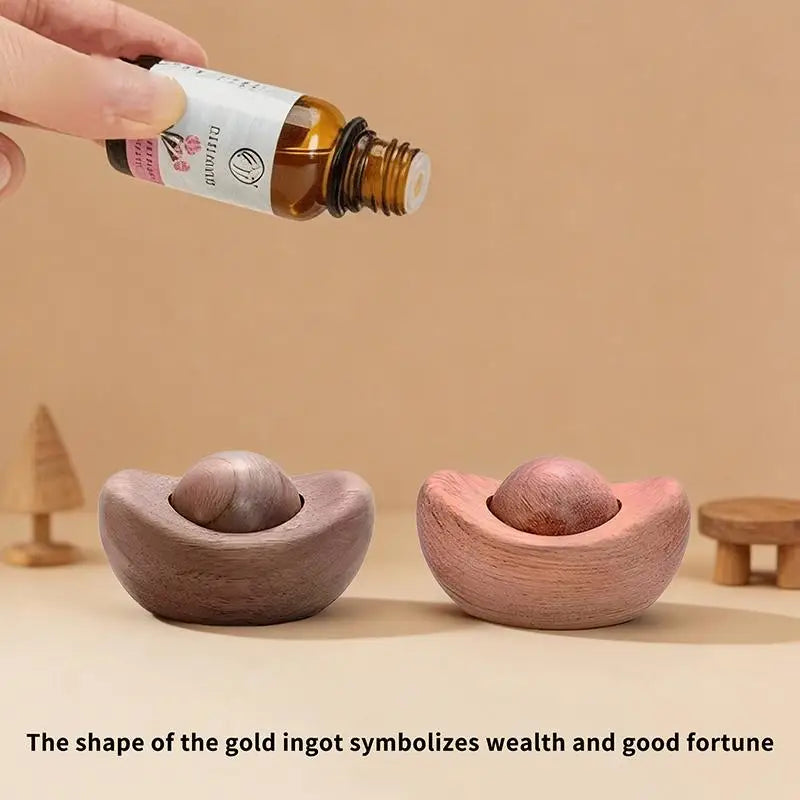 Wooden Ingot Scented Diffuser | Lucky Car & Desk Ornament Wood Essential Oil Diffuser QXL