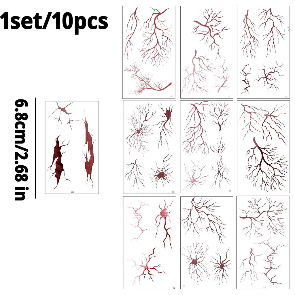 10-Pack Halloween Vein Temporary Tattoo Stickers | Body Art Temporary Tattoo Stickers QXL 1set