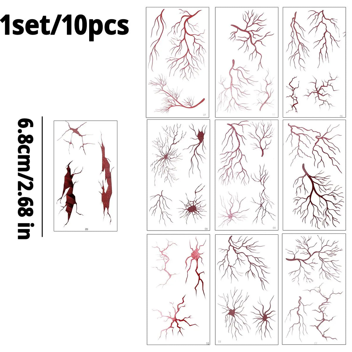 10-Pack Halloween Vein Temporary Tattoo Stickers | Body Art Temporary Tattoo Stickers QXL 1set
