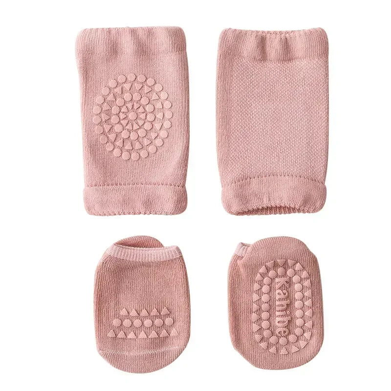 Baby Knee Pads & Anti-Slip Socks Set | Cotton Crawling Protector Baby Knee Pad Socks QXL