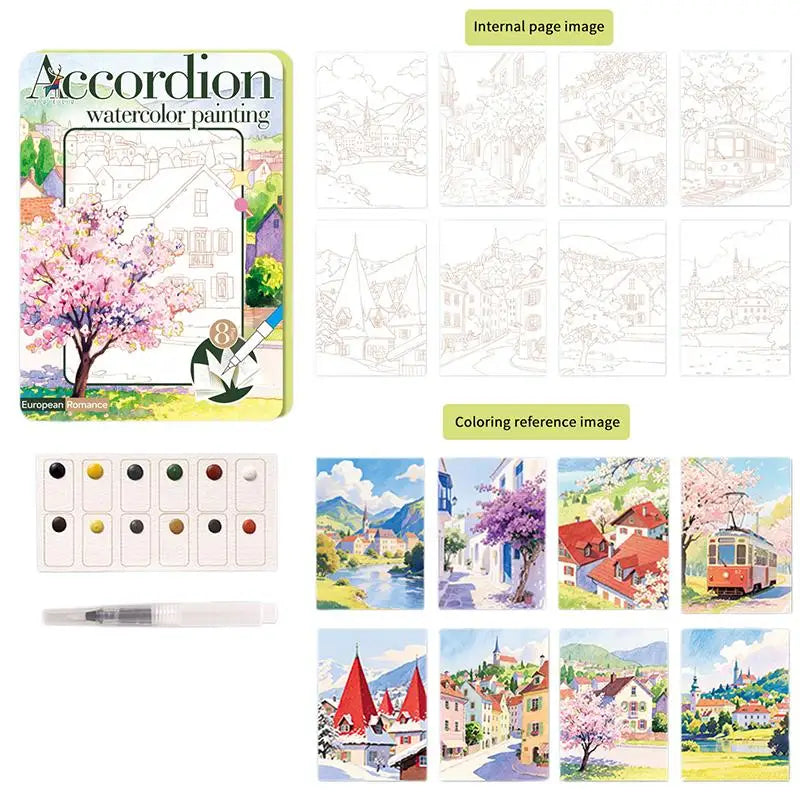 Portable Watercolor Sketchbook for Kids | Foldable Art Pad Watercolor Sketchbook QXL StyleD