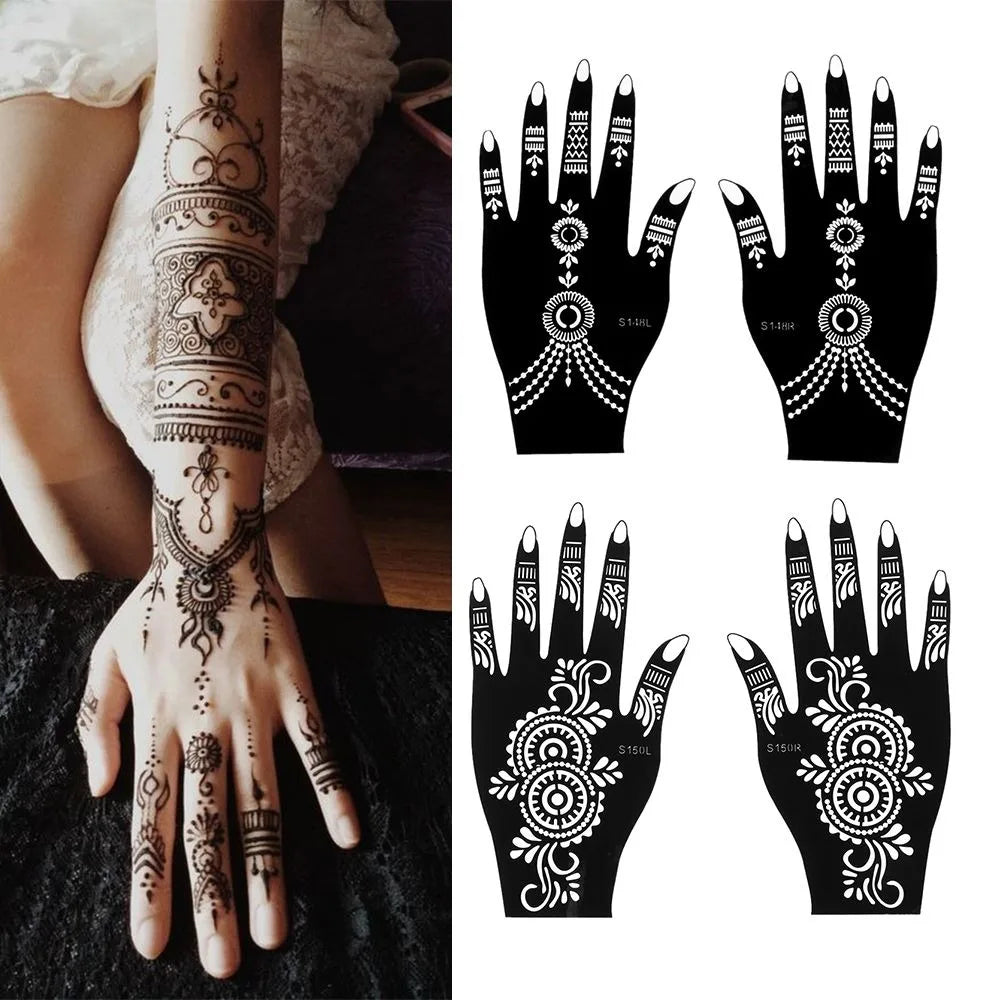 2-Pack Henna Tattoo Stencils – Flower Hand Body Art Templates Henna Tattoo Stencil QXL