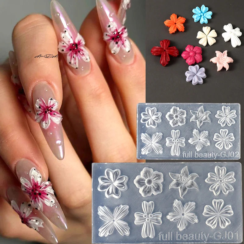 3D Floral Silicone Nail Mold | DIY Spring Flower Manicure Silicone Nail Mold QXL