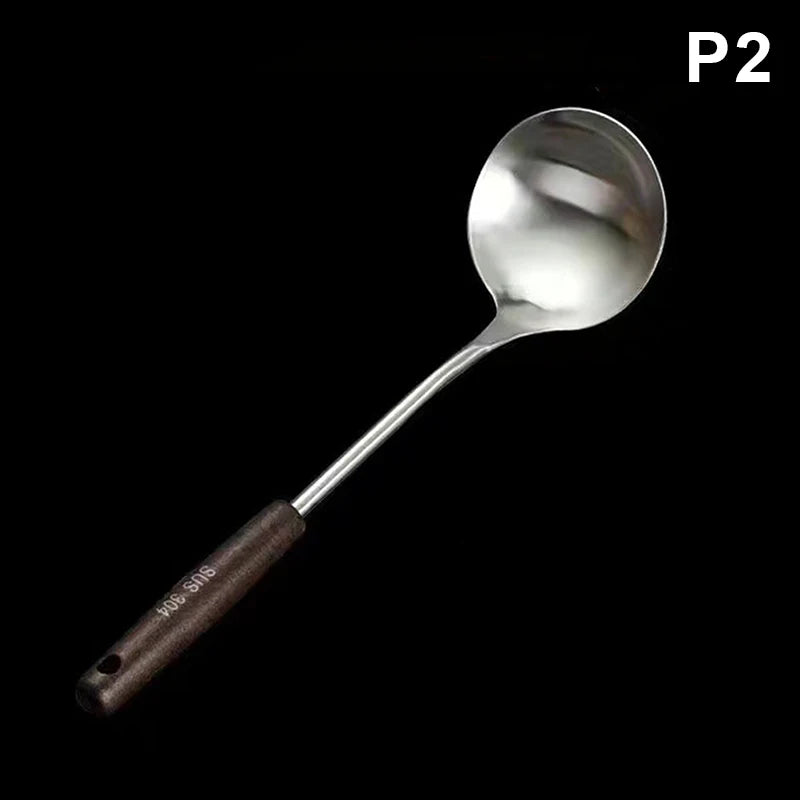 Stainless Steel Wok Spatula & Ladle – Wooden Handle Set Kitchen Utensil Set QXL 2