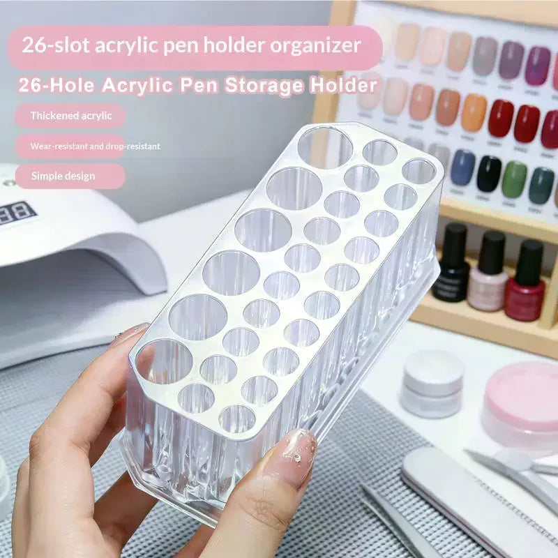 26-Hole Acrylic Nail Brush & Pen Organizer Display Stand Nail Brush Organizer QXL