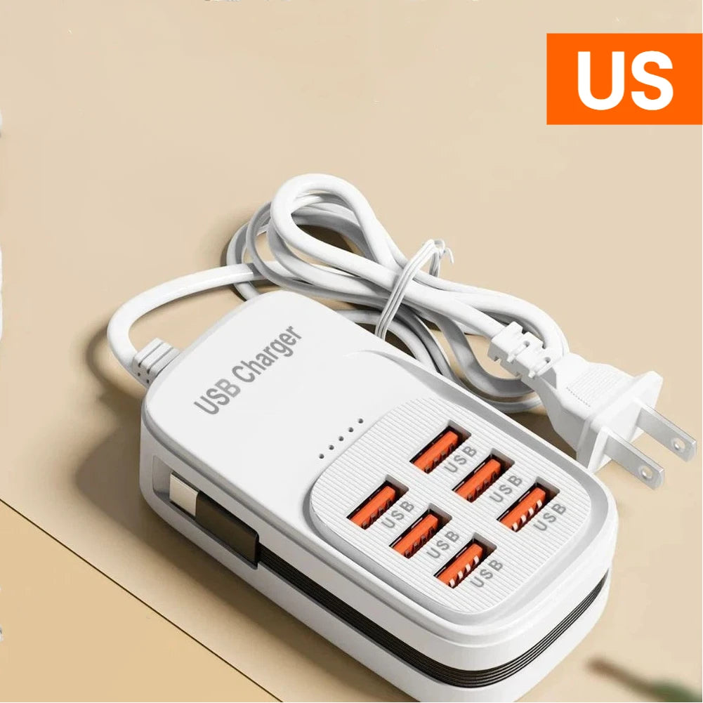 6-in-1 Desktop USB Charging Station | 3 PD + 3 USB Ports USB Charging Station QXL 6USB White US
