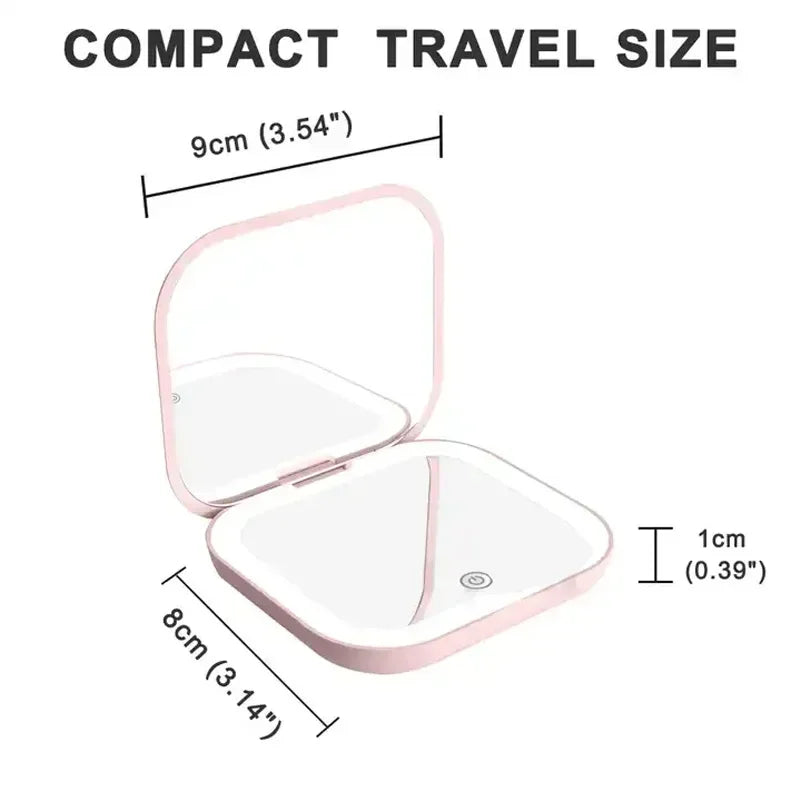 Portable LED Makeup Mirror | Foldable 2X Magnifying Travel Mirror LED Makeup Mirror QXL