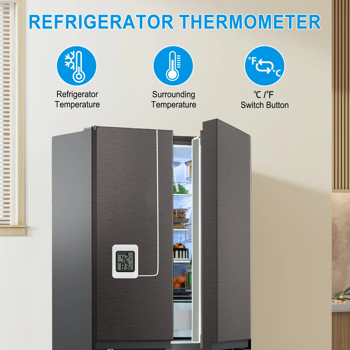 Digital Fridge Freezer Thermometer | Large LCD & Wired Probe Fridge Thermometer QXL