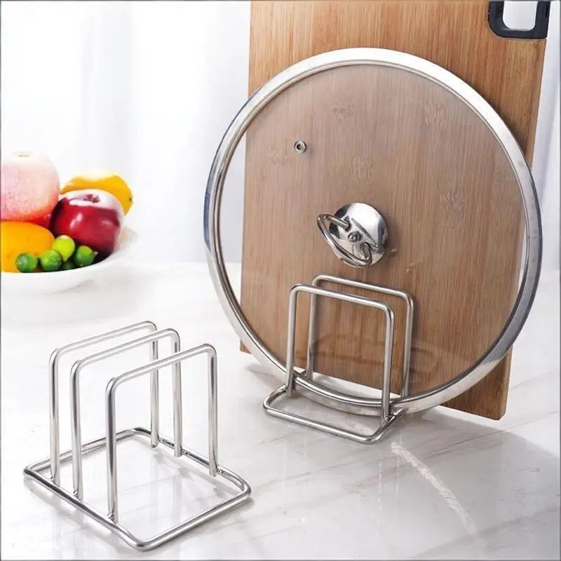 Stainless Steel 3-Slot Pot Lid & Cutting Board Rack Organizer Kitchen Organizer Rack QXL