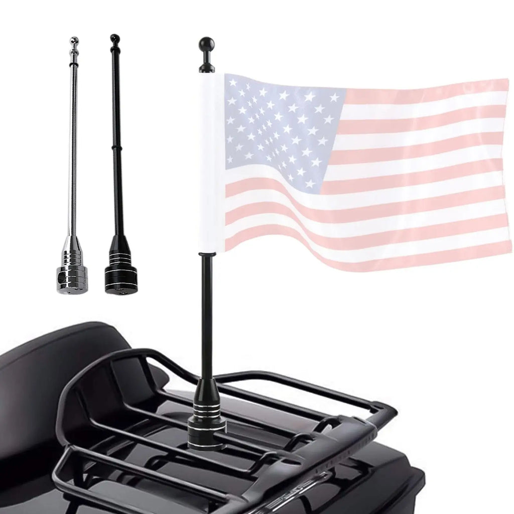 Motorcycle Luggage Rack Flag Pole Mount | Chrome & Black Motorcycle Flag Mount QXL