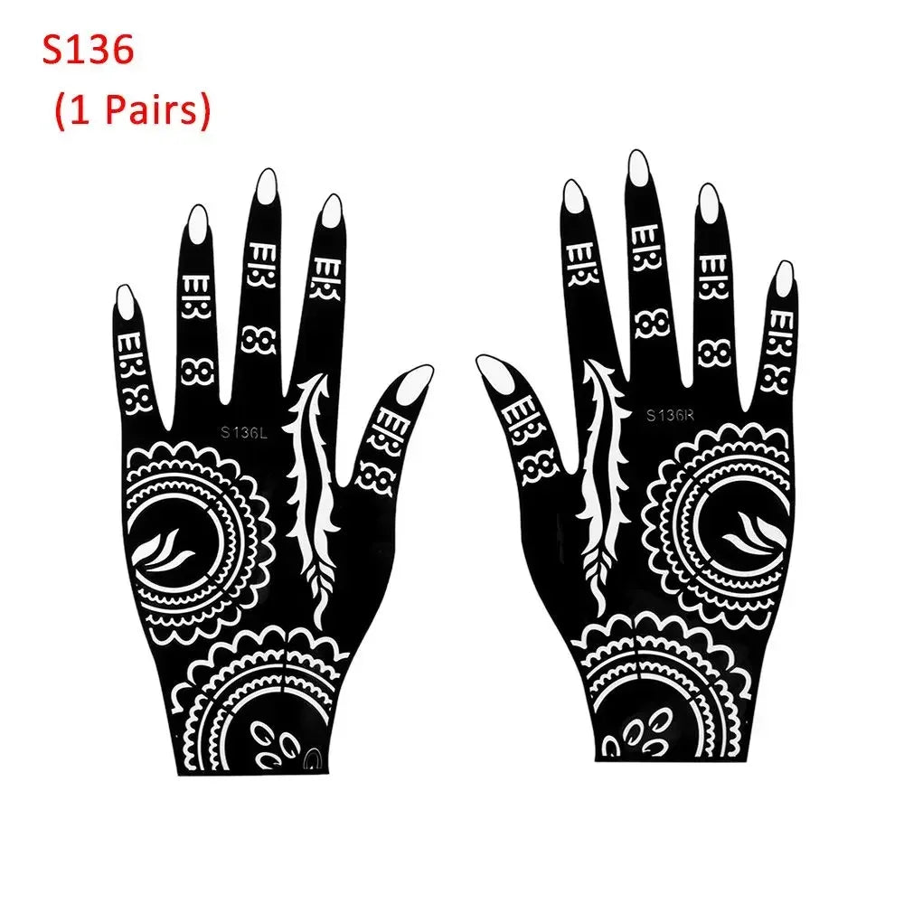 2-Pack Henna Tattoo Stencils – Flower Hand Body Art Templates Henna Tattoo Stencil QXL S136 (1 Pairs)