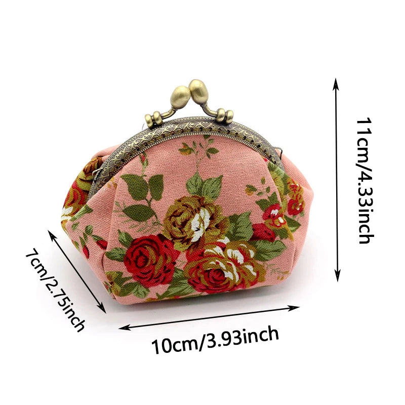 Women's Vintage Rose Canvas Coin Purse – Kiss Lock Clip Bag Canvas Coin Purse QXL
