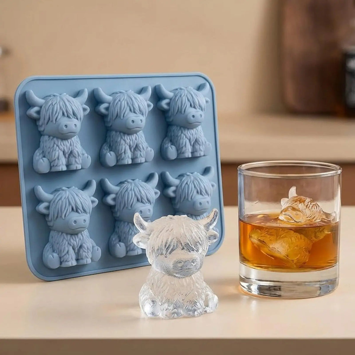 6-Cavity Cow Shaped Silicone Ice Mold for Cocktails & Whiskey Silicone Ice Mold QXL