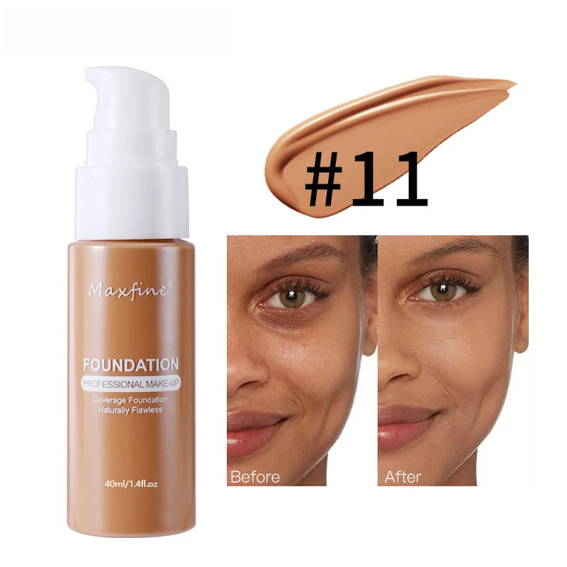 MAXFINE 12-Shade Liquid Foundation | Full Coverage, Long-Lasting Liquid Foundation QXL