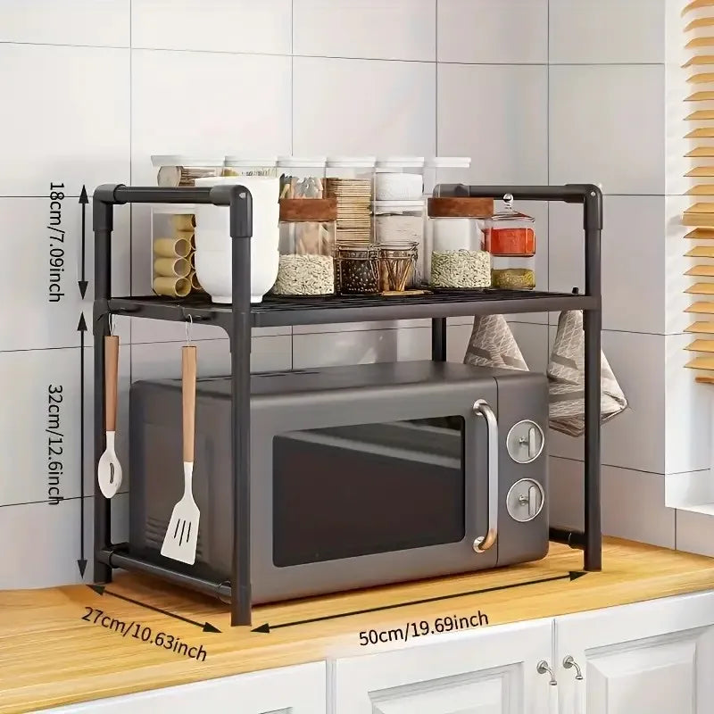 Adjustable Steel Microwave Oven Rack | Heavy-Duty Countertop Kitchen Organizer Rack QXL