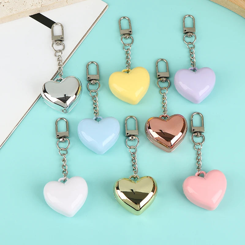 Heart-Shape Mini Empty Compact with Mirror & Keychain Empty Makeup Compact QXL