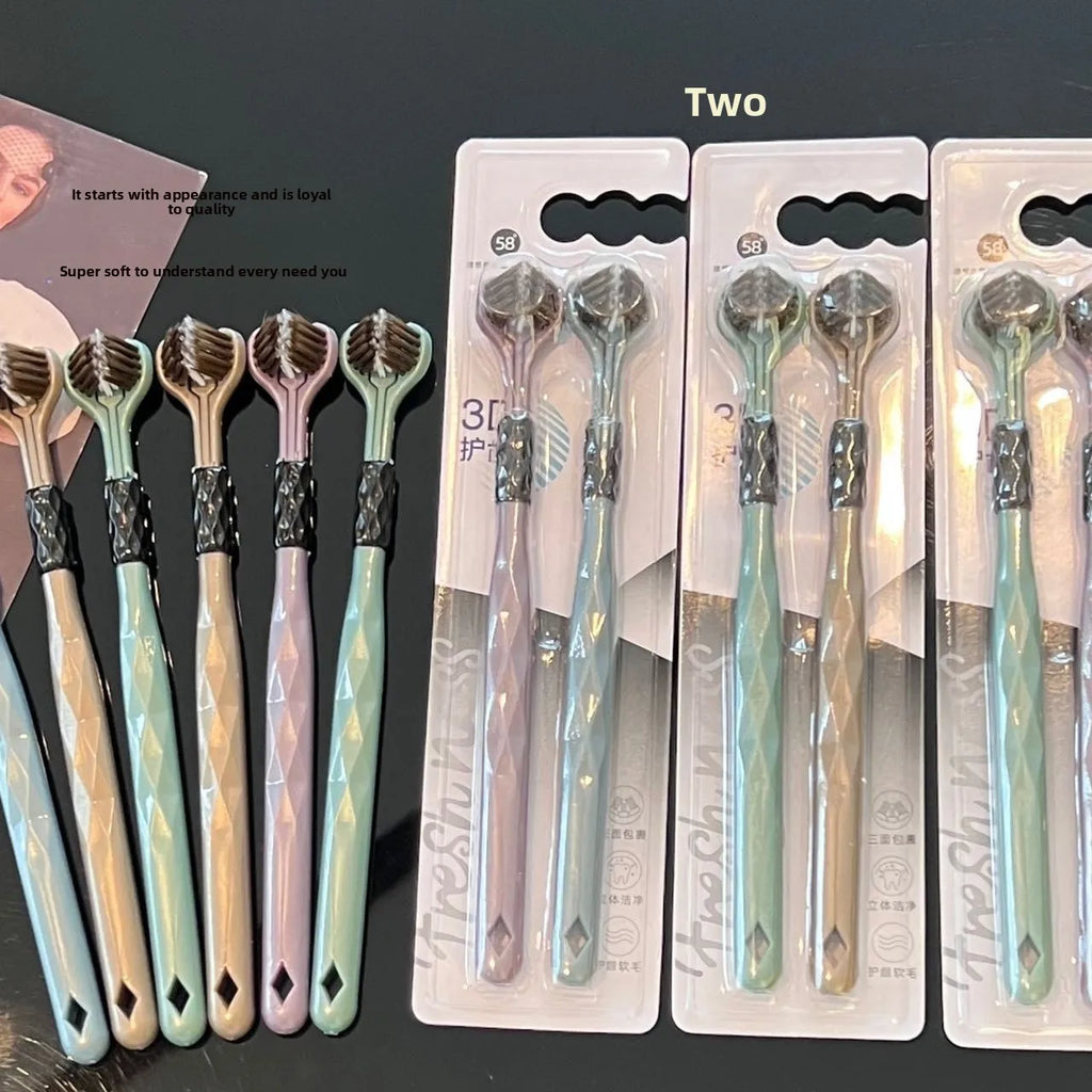 2-Pack 3D U-Shaped Three-Sided Soft Toothbrush for Adults Manual Toothbrush QXL