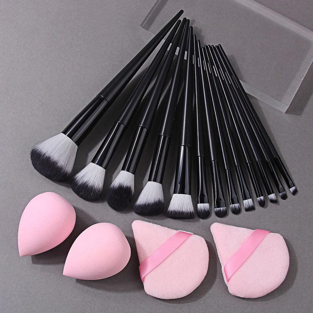 KOSSHOW 13-Pc Makeup Brush Set with Puffs & Sponges Makeup Brush Set QXL