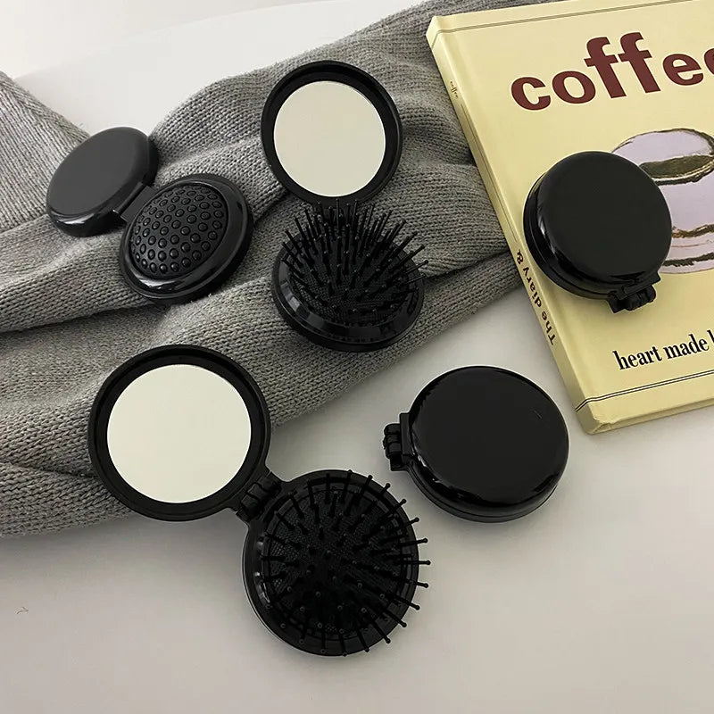 Mini Folding Hair Brush Comb with Mirror | Anti-Static Travel Folding Hair Brush Comb QXL