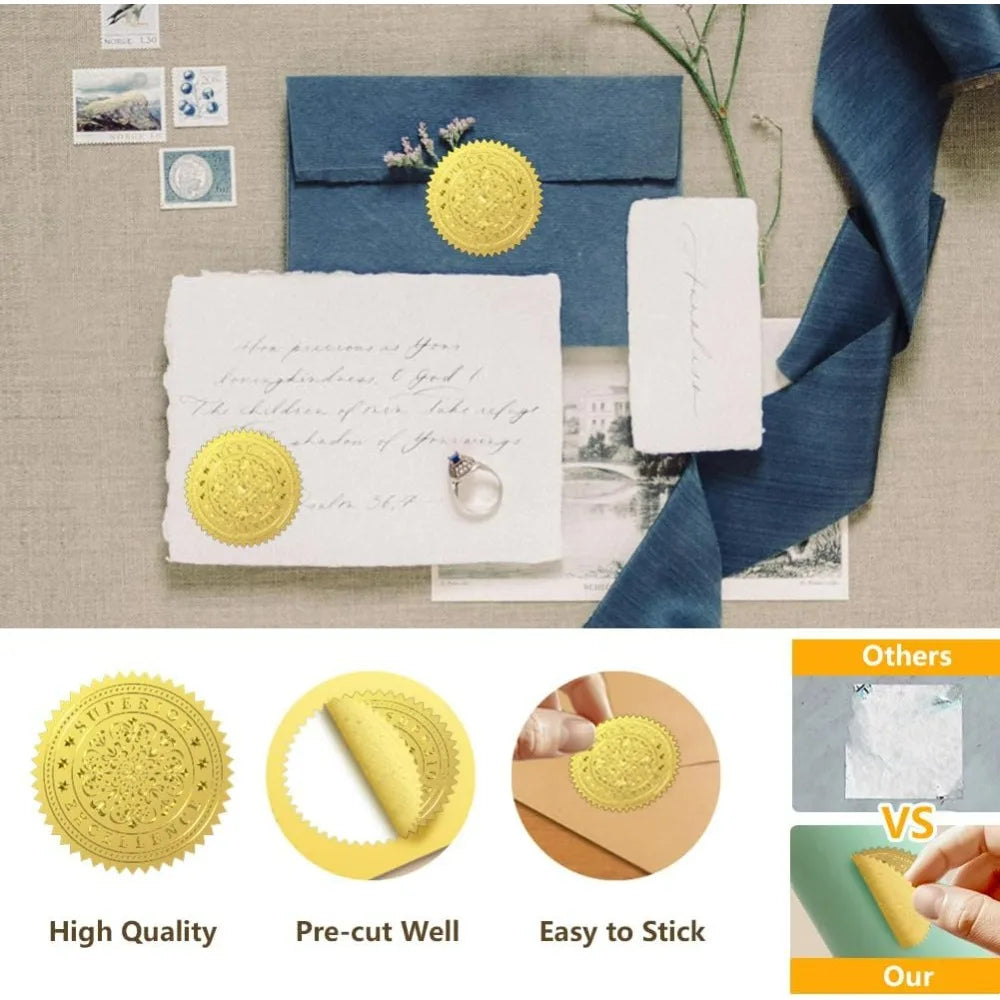Gold Foil Bee Honeycomb Embossed Seal Stickers 2" 100 Pack Decorative Seal Stickers QXL