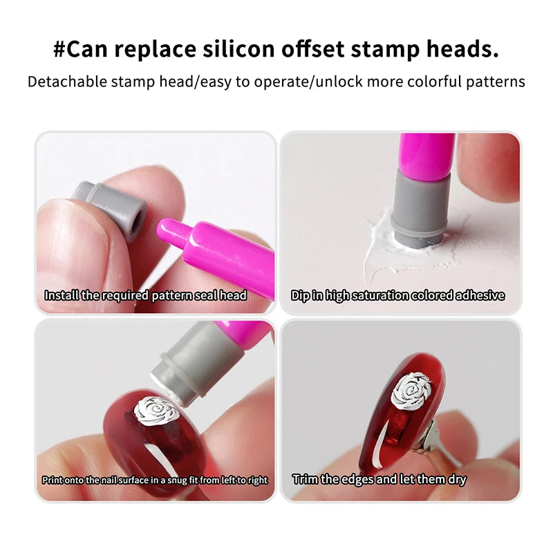 Nail Art Stamp Pen Set | 3 Pens & 15 Silicone Heads Nail Art Stamp Set QXL