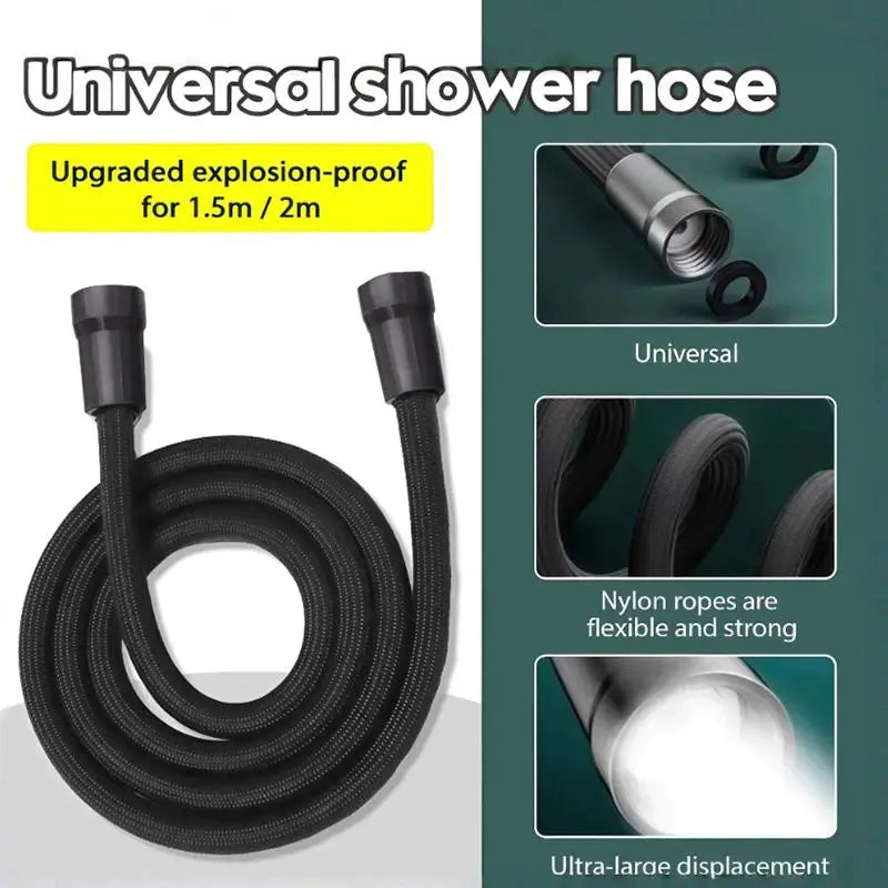 59-Inch Flexible High-Pressure Nylon Shower Hose | Leak-Proof Shower Hose QXL 200CM Black