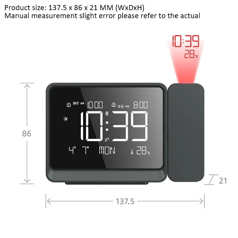 Digital Projection Alarm Clock | 180° Rotatable LED Display Projection Alarm Clock QXL