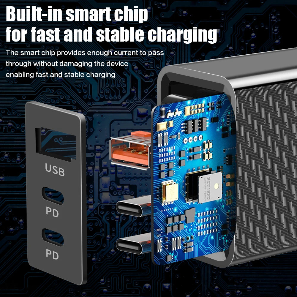 65W USB-C PD Fast Charger QC3.0 Wall Adapter | Multi-Device USB-C Wall Charger QXL