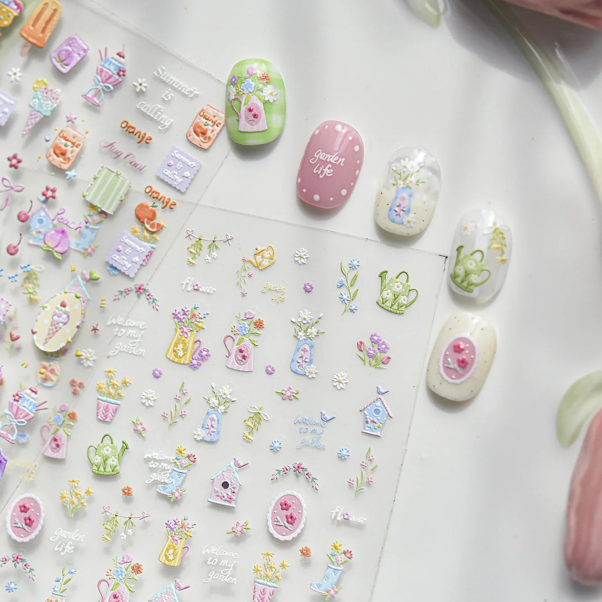 5D Spring Garden Nail Stickers | Floral Self-Adhesive Decals Nail Art Stickers QXL