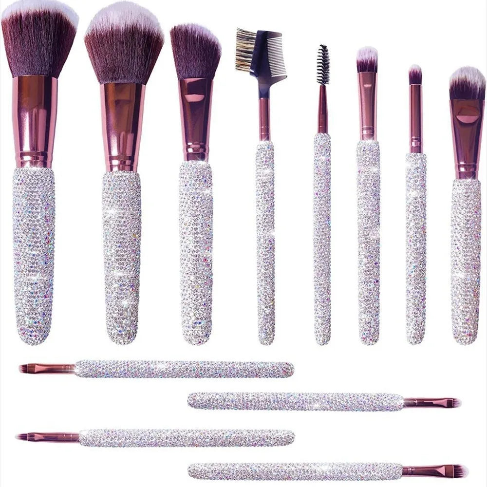12-Piece Rhinestone Makeup Brush Set | Powder Blush & Eye Makeup Brush Set QXL